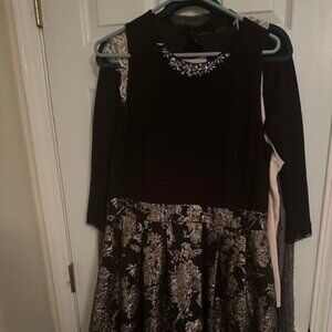 Sleeveless Black and Gold Rhinestone Dress size 14 (DAMAGED)